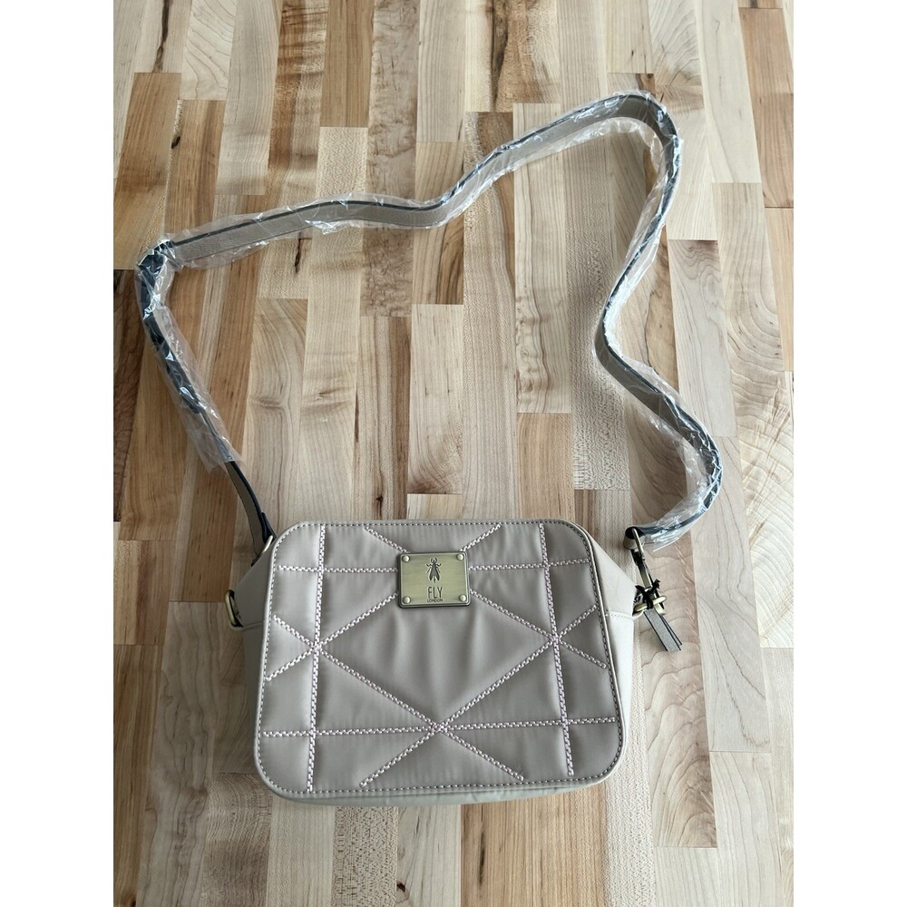 Fly London NWT Crossbody Bag Purse Adjustable Stitched Champagne Small